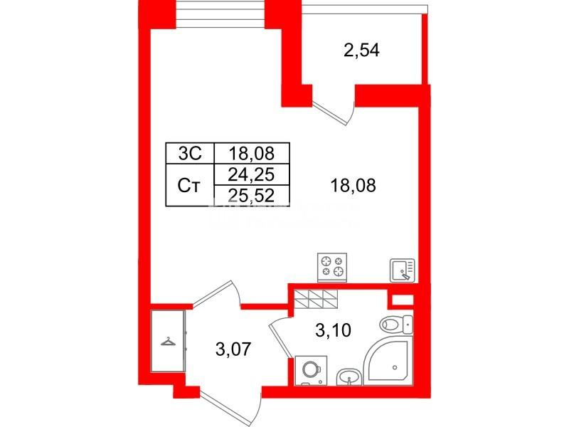 Студия 24 м2 в ЖК Парадный ансамбль корпус null этаж 5