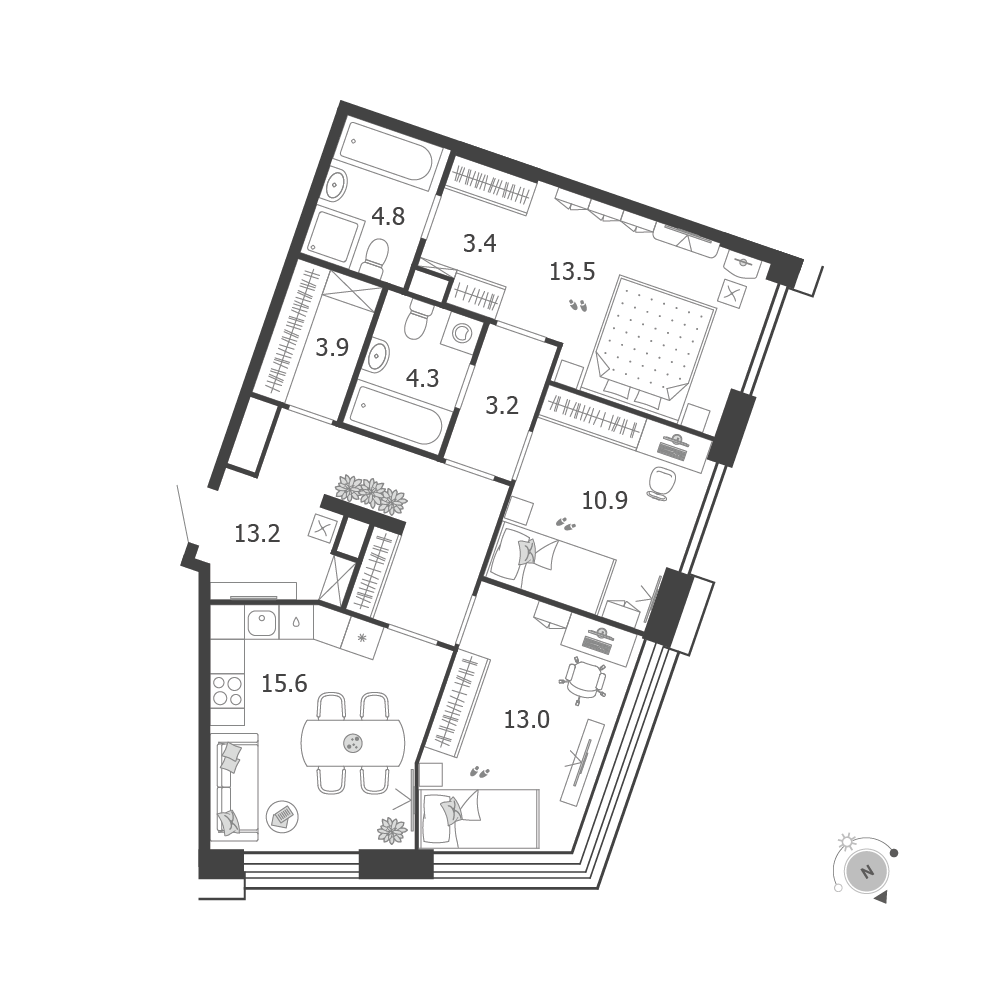 3-комнатная 85 м2 в ЖК Voxhall корпус null этаж 9
