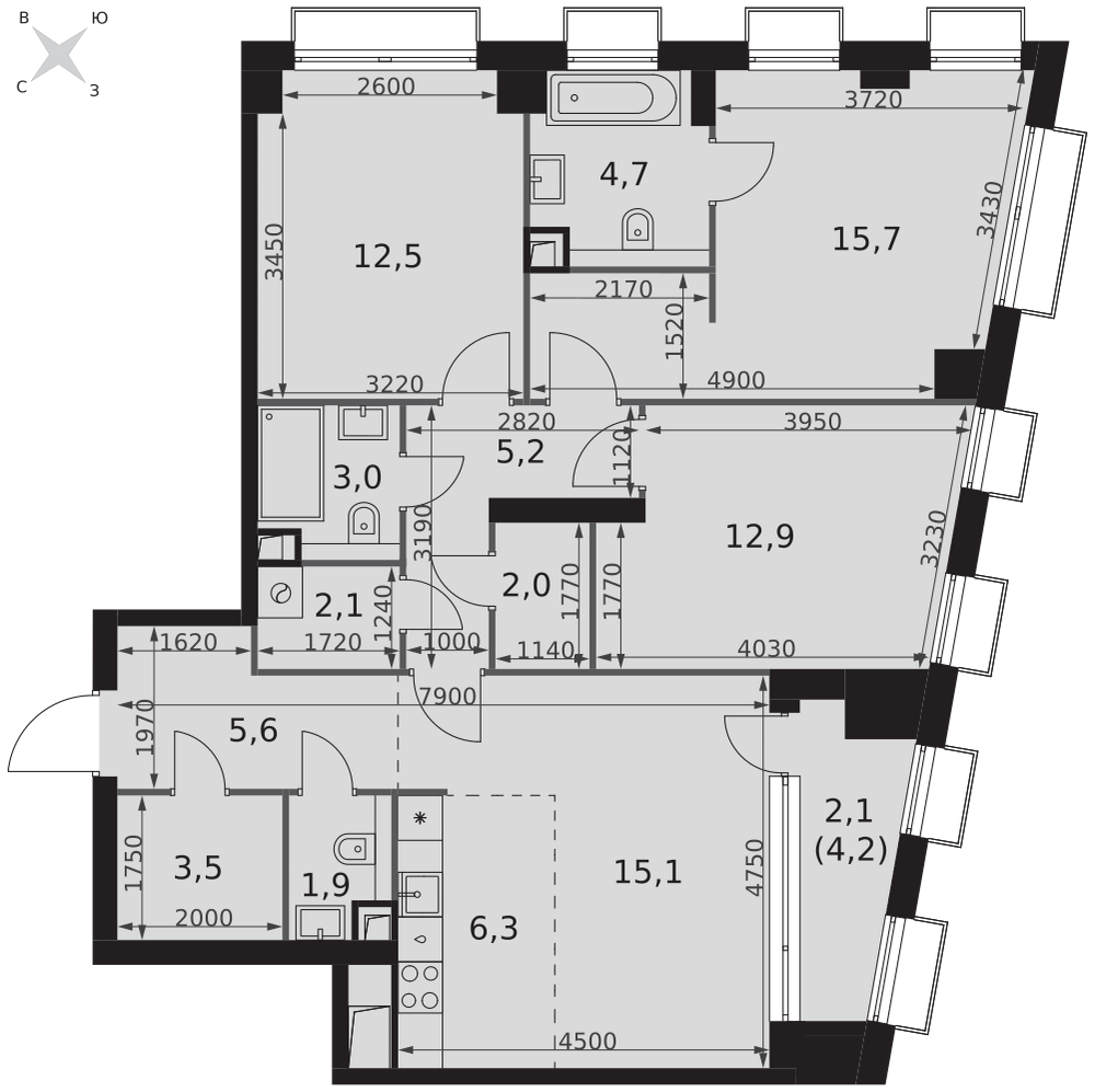4-комнатная 93 м2 в ЖК Sydney City корпус null этаж 19