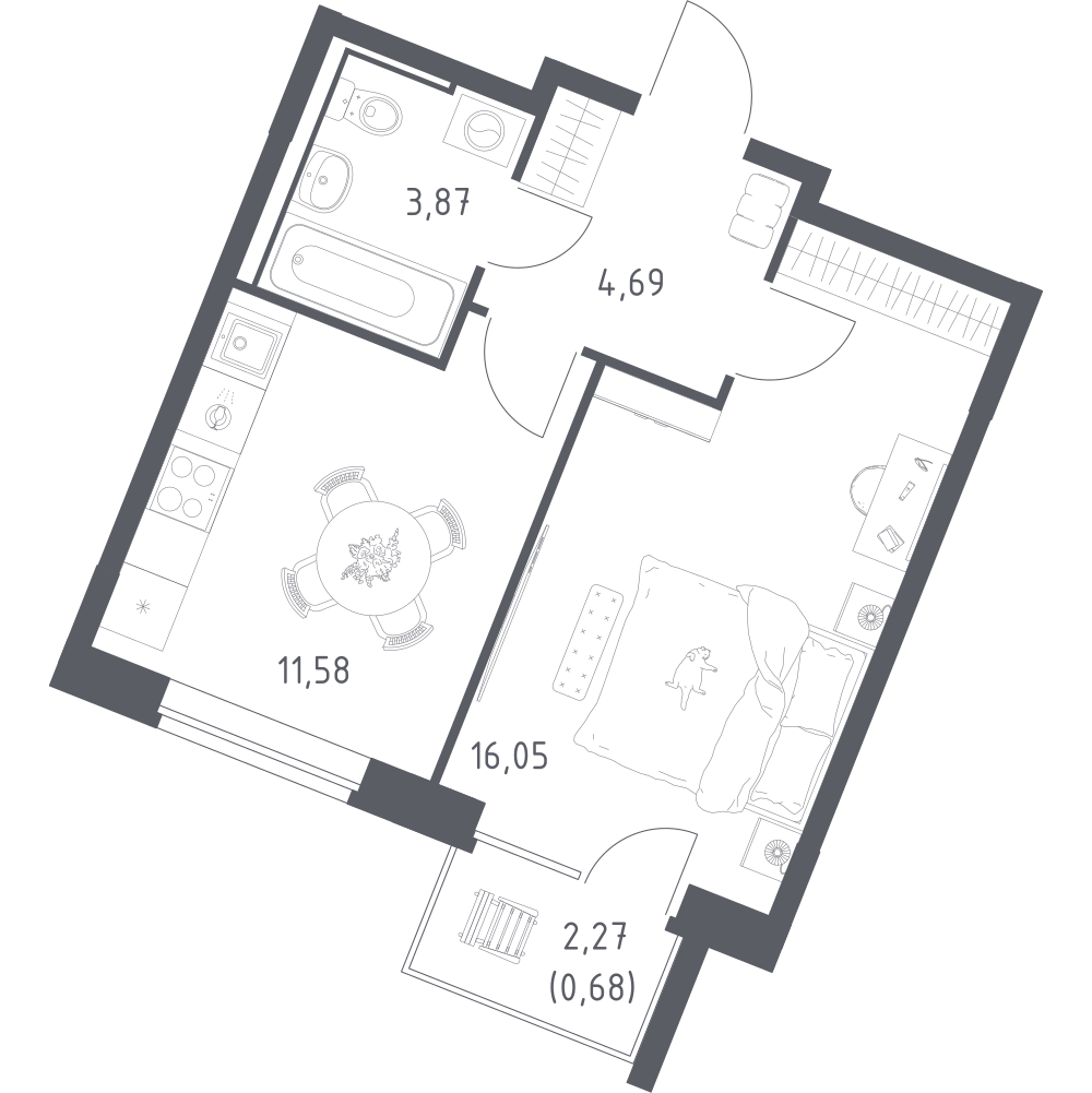 1-комнатная 36 м2 в ЖК Квартал Западный корпус null этаж 5