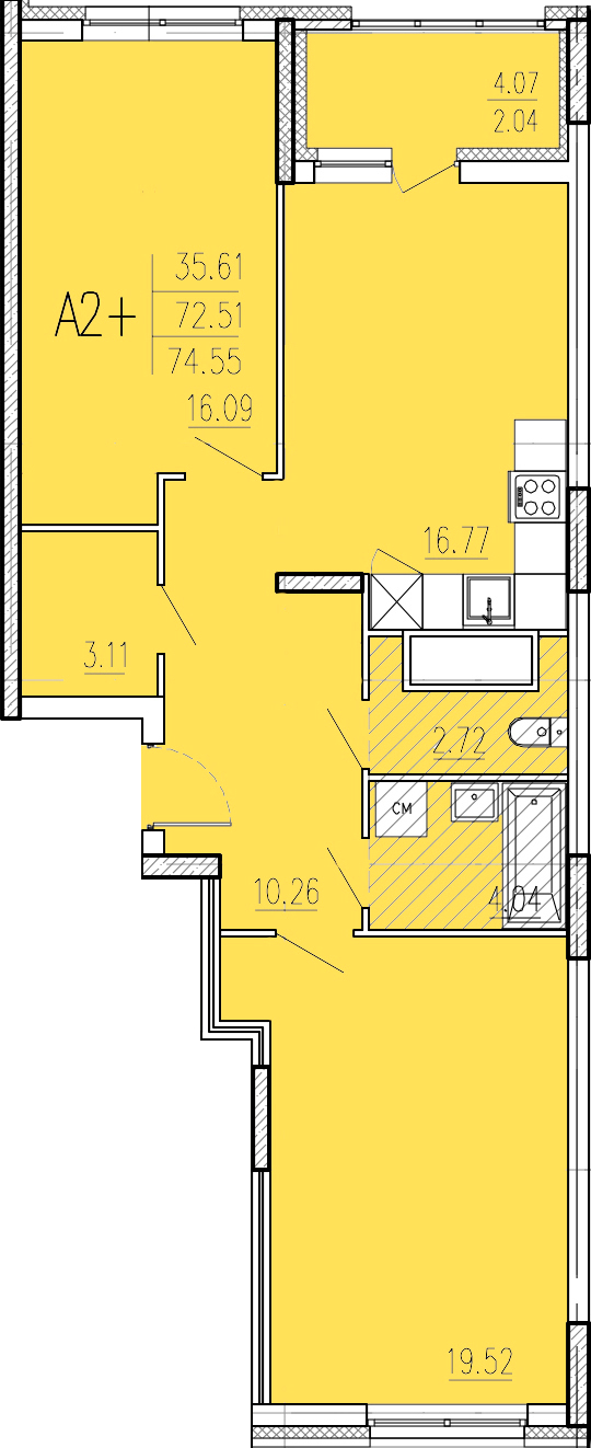 2-комнатная 74 м2 в ЖК Акварель корпус null этаж 14