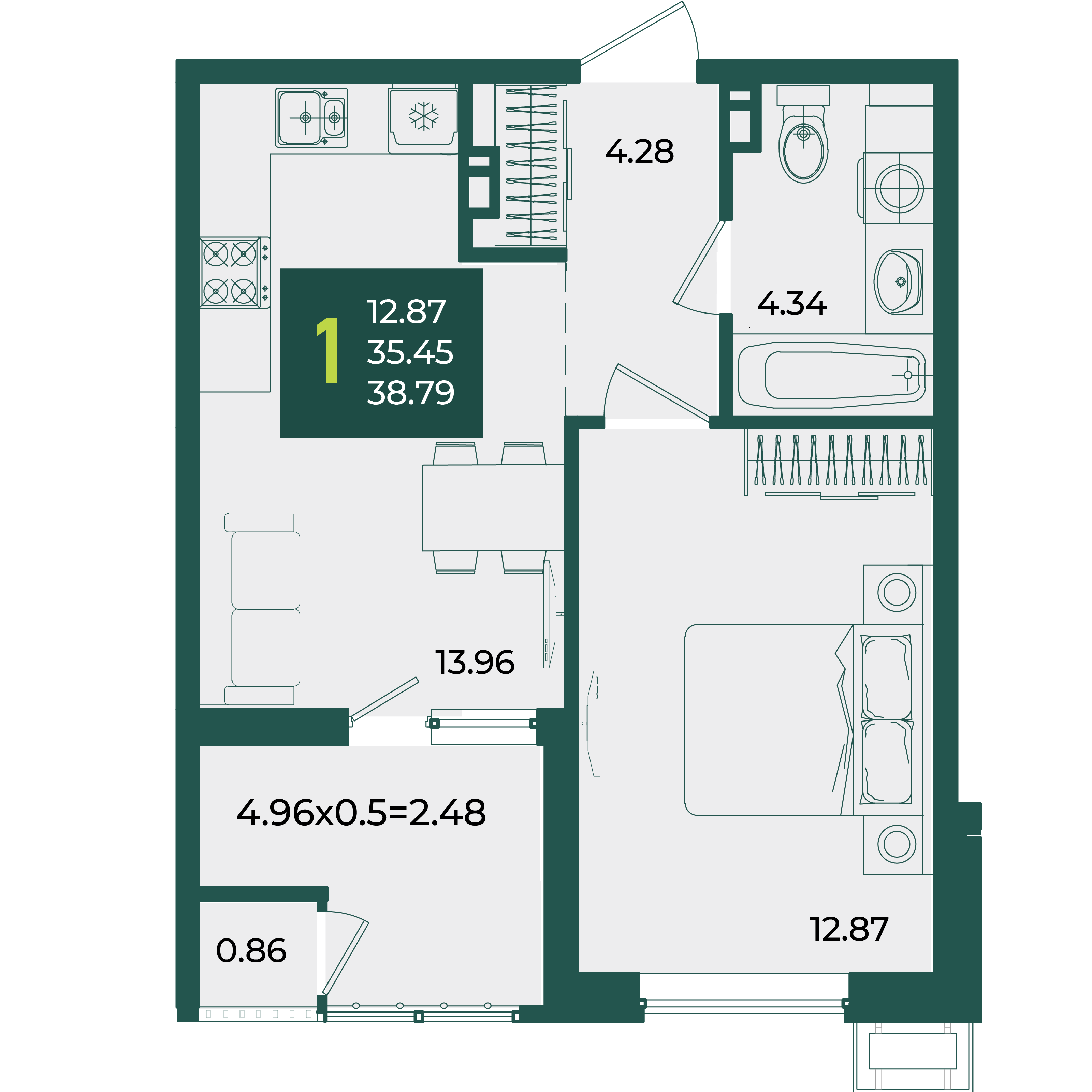 1-комнатная 38 м2 в ЖК Образцово корпус null этаж 5