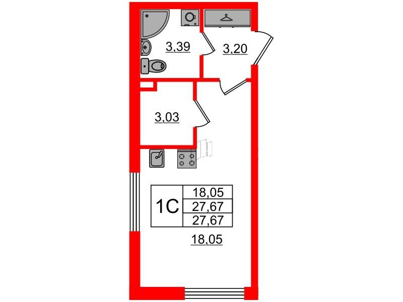 Студия 26 м2 в ЖК Дворцовый фасад корпус null этаж 1