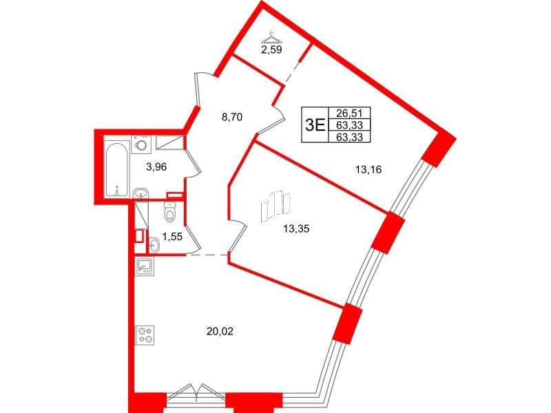 2-комнатная 63 м2 в ЖК ID Petrogradskaya корпус null этаж 3