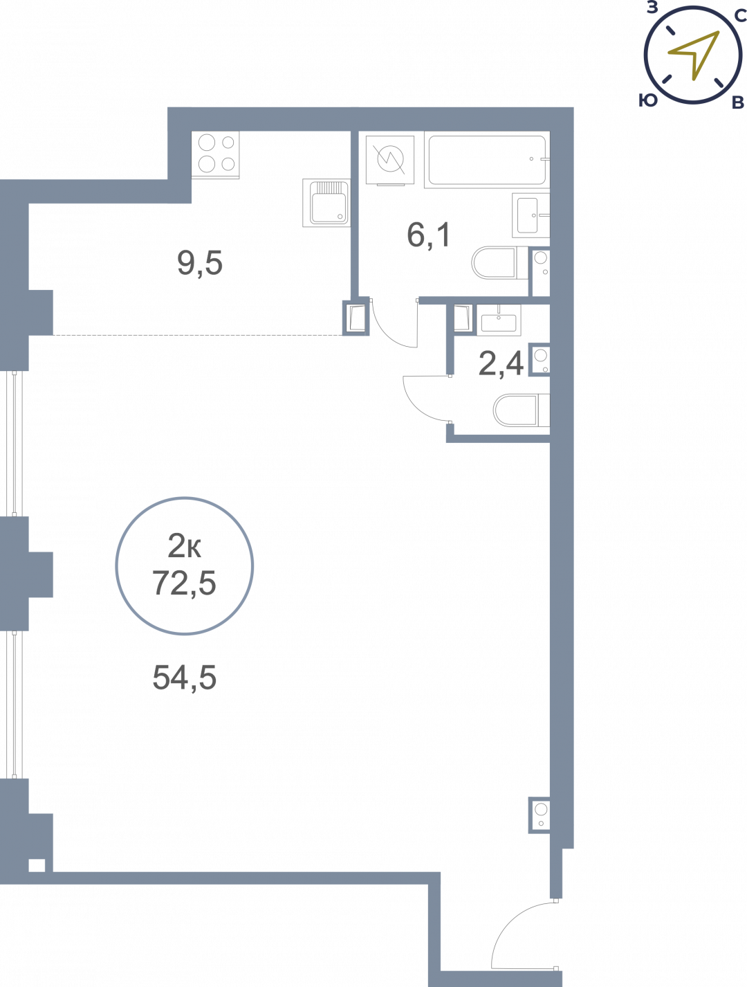2-комнатная 72.5 м2 в ЖК undefined корпус null этаж 1