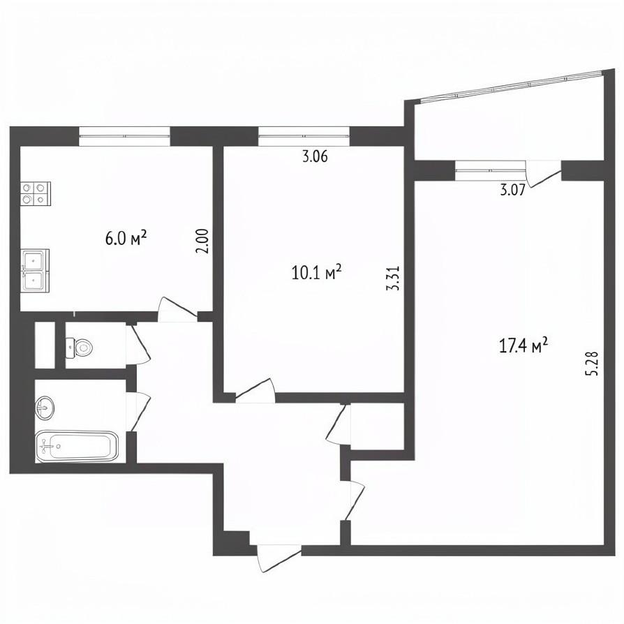 2-комнатная 44.5 м2 в ЖК undefined корпус null этаж 9