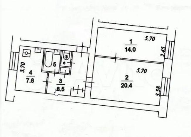 2-комнатная 54.6 м2 в ЖК undefined корпус null этаж 2