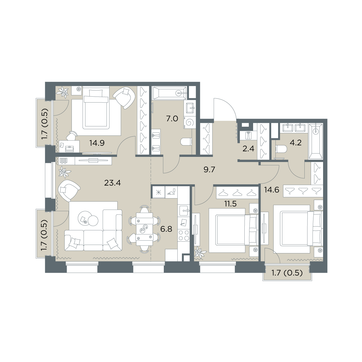 4-комнатная 96 м2 в ЖК Станиславский корпус null этаж 6