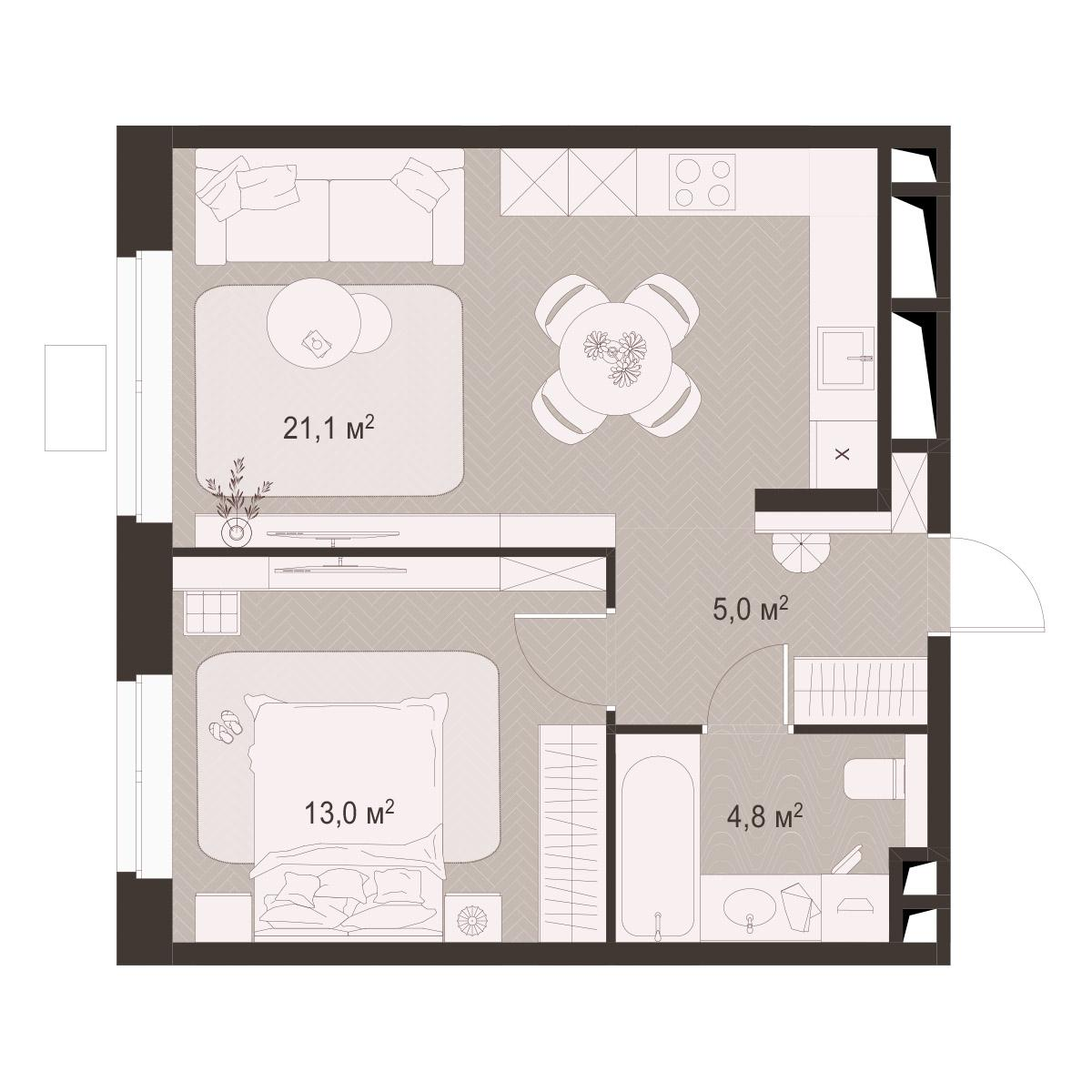 1-комнатная 43 м2 в ЖК Гранд Комфорт-3 корпус null этаж 5