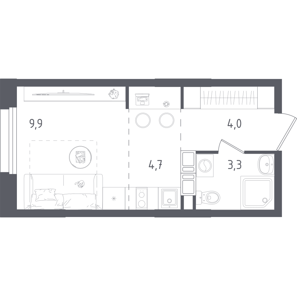 Студия 21 м2 в ЖК Ольховый Квартал корпус null этаж 9