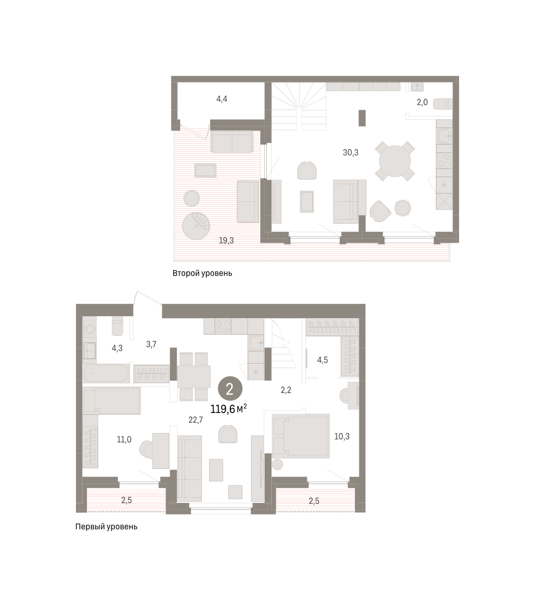 2-комнатная 119 м2 в ЖК Зарека корпус null этаж 7