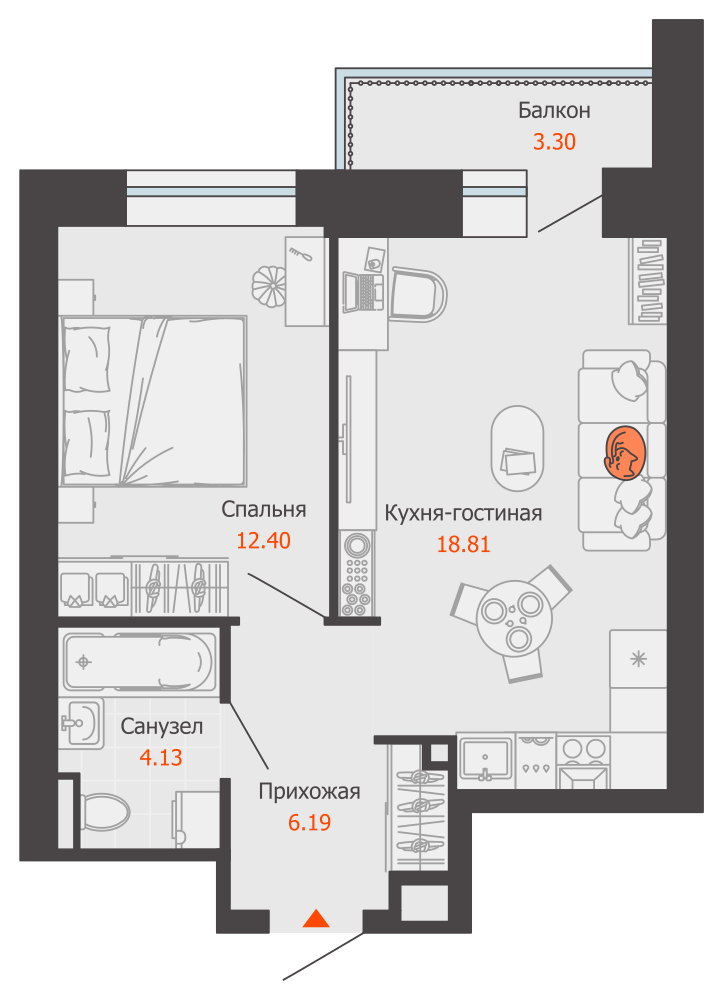 2-комнатная 43 м2 в ЖК Камаполис корпус null этаж 4
