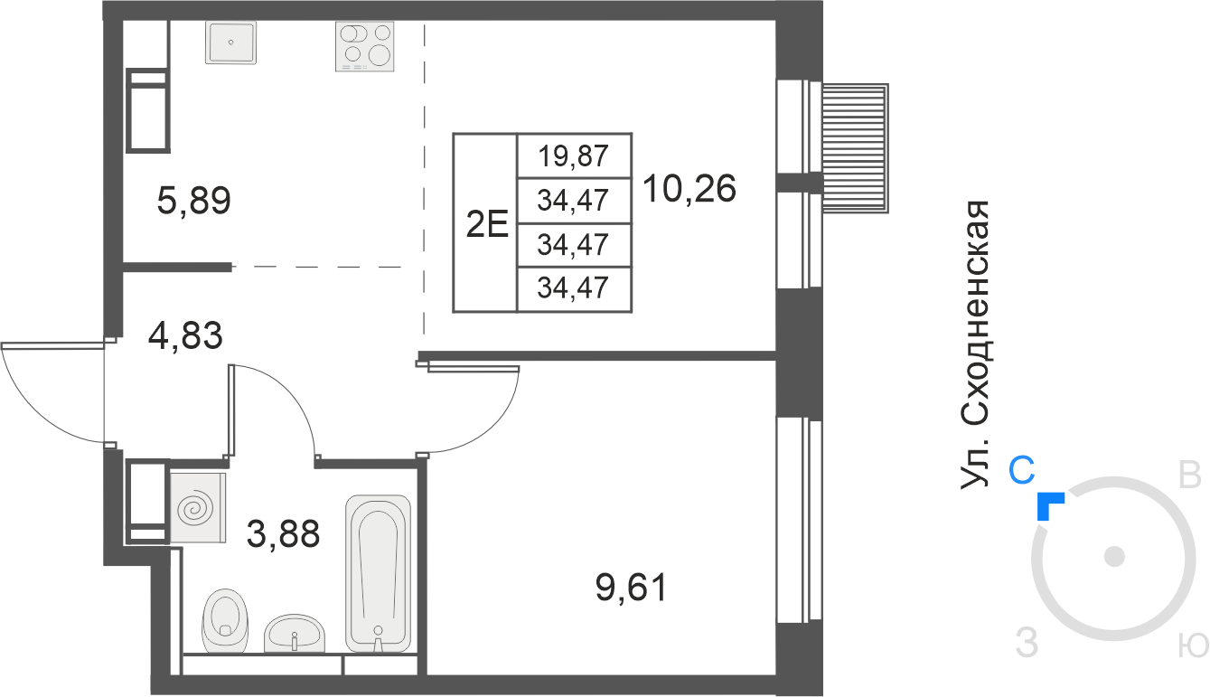 2-комнатная 34 м2 в ЖК Большое Путилково (УРАЛСИБ) корпус null этаж 10