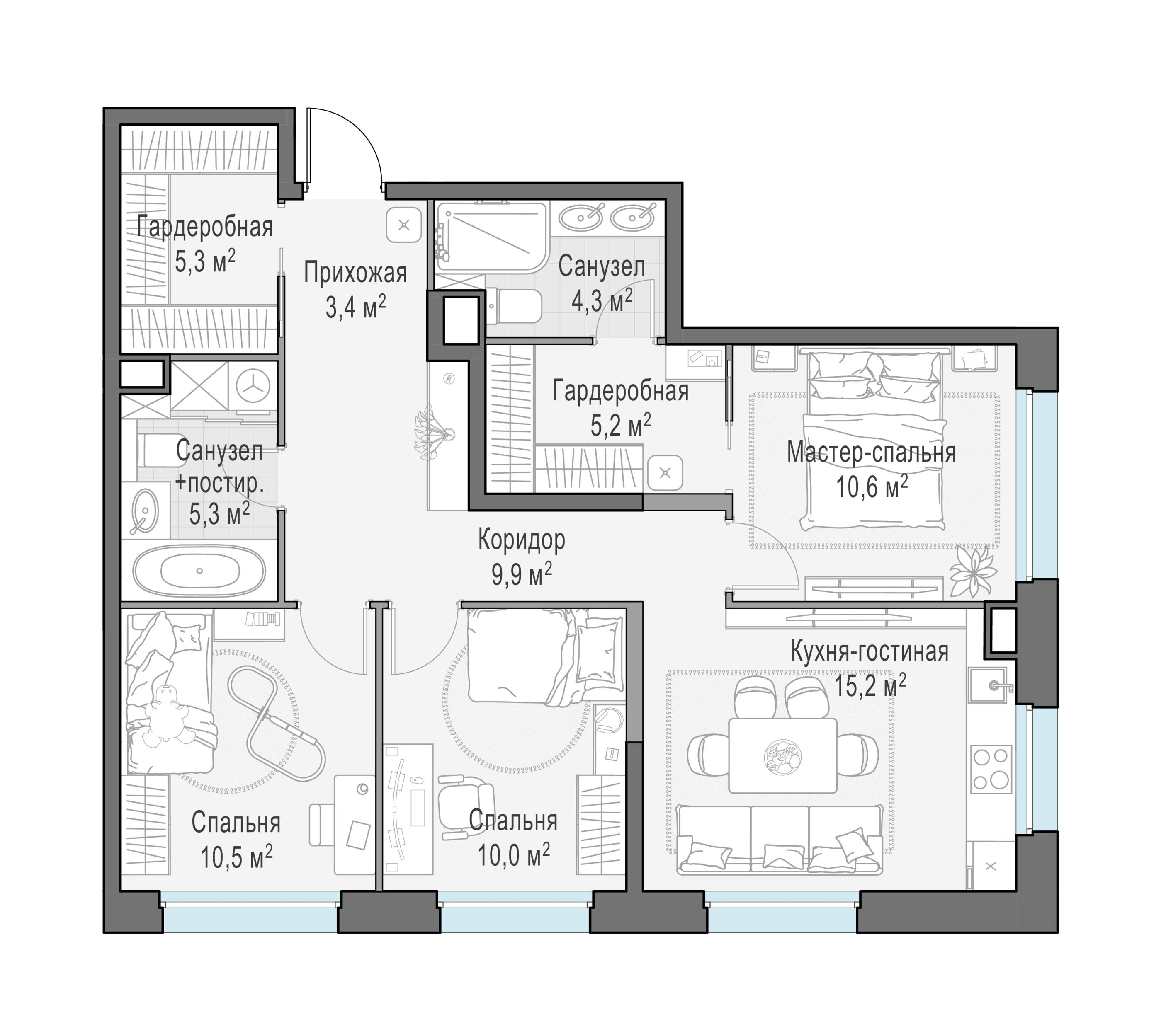 4-комнатная 79 м2 в ЖК Жилые кварталы «Белый Град» корпус null этаж 23