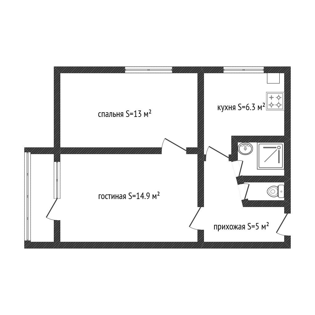 2-комнатная 41.3 м2 в ЖК undefined корпус null этаж 5