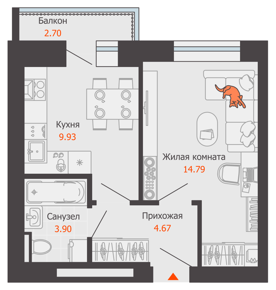 1-комнатная 34 м2 в ЖК Камаполис корпус null этаж 3