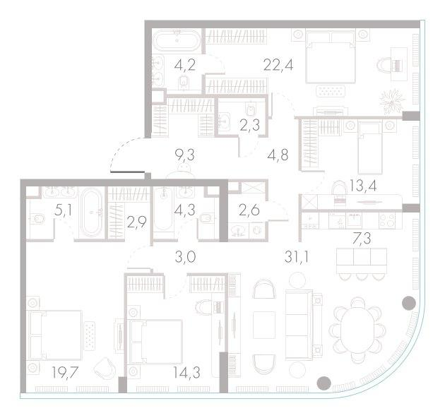 5-комнатная 146 м2 в ЖК River Park Towers Кутузовский корпус null этаж 35