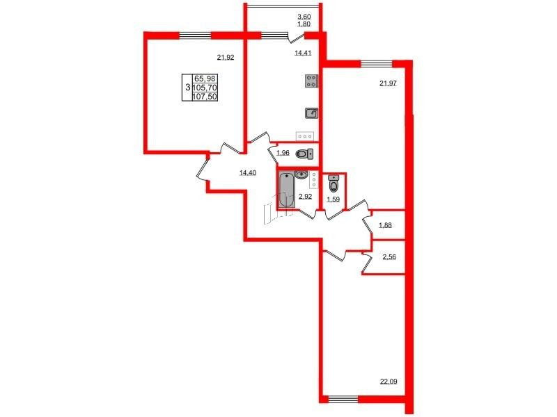 3-комнатная 108 м2 в ЖК Granholm Village корпус null этаж 3