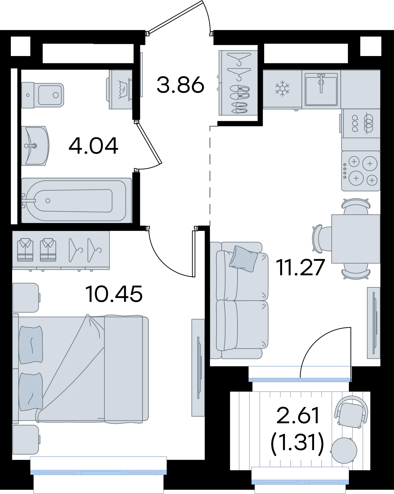 1-комнатная 30 м2 в ЖК GloraX Экосити корпус null этаж 4
