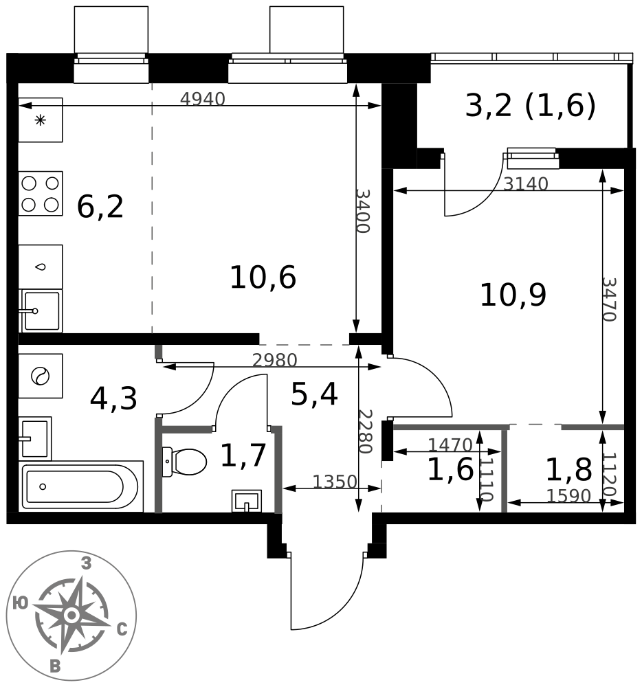 2-комнатная 44 м2 в ЖК 1-й Ясеневский корпус null этаж 5