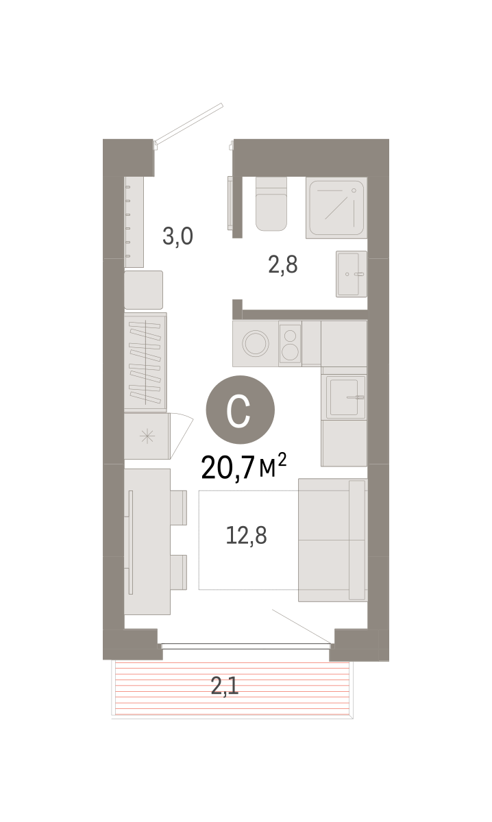 Студия 20 м2 в ЖК Лебедевский корпус null этаж 4