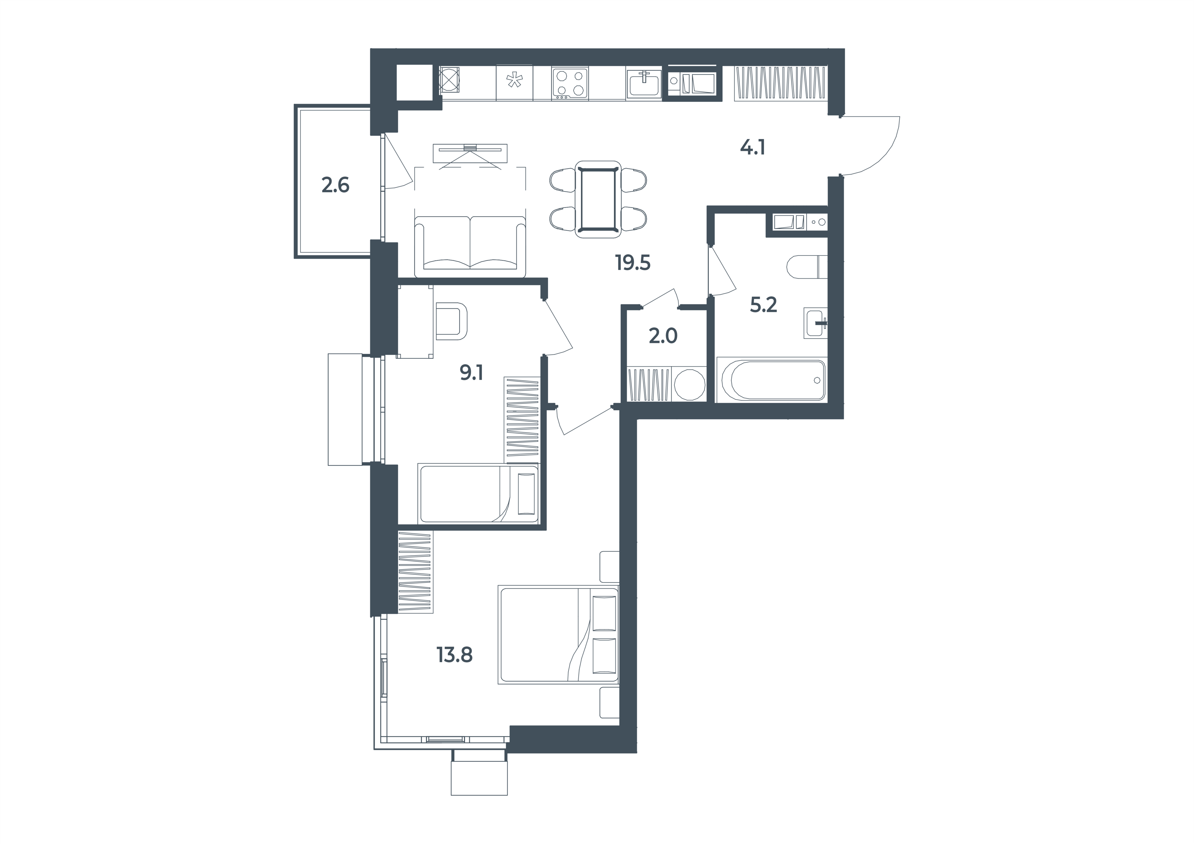2-комнатная 56 м2 в ЖК РАЗУМ на Боевой корпус null этаж 11