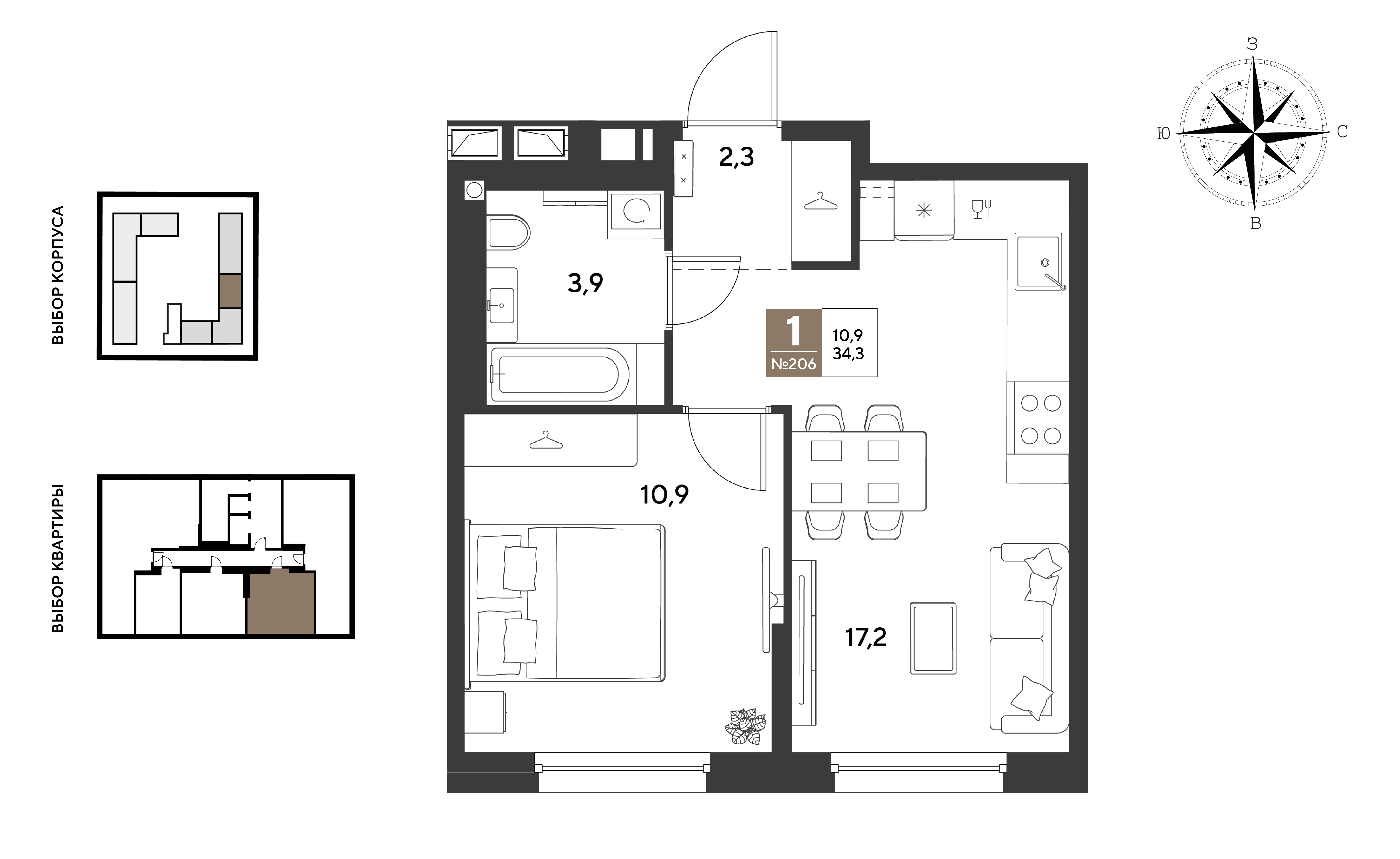 1-комнатная 34 м2 в ЖК ГРЭЙД корпус null этаж 2
