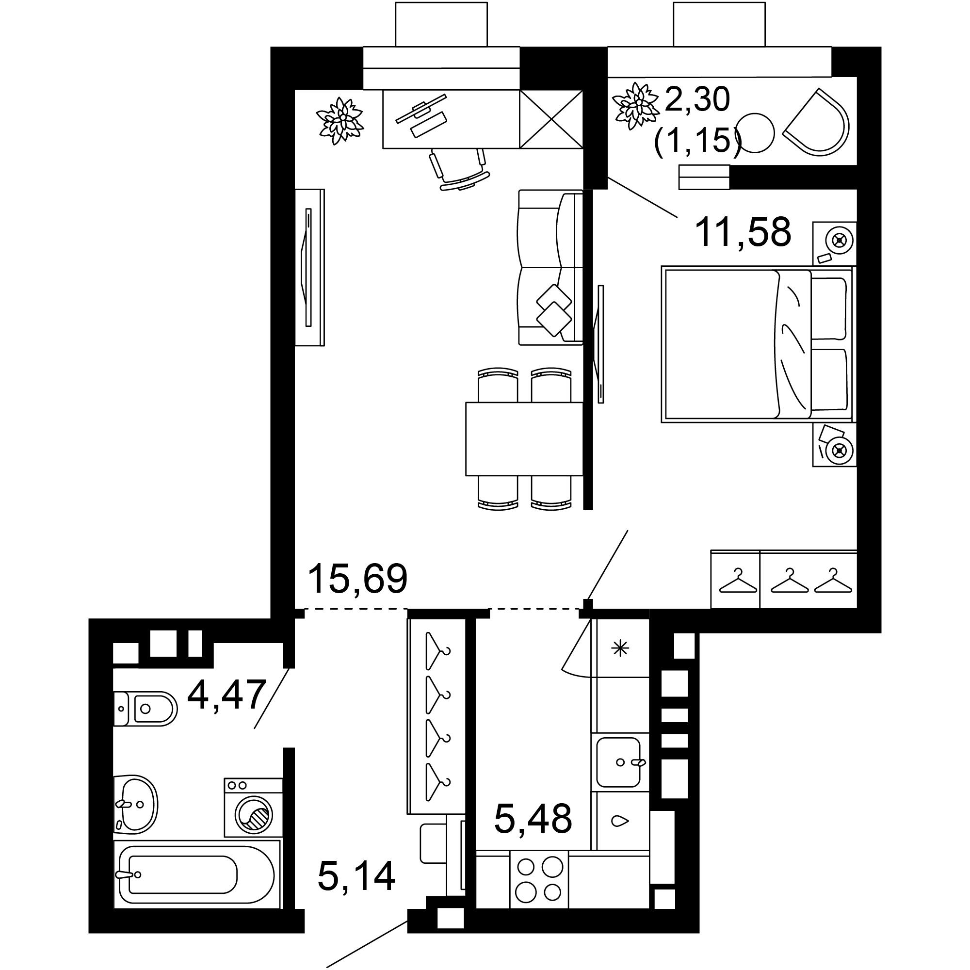 2-комнатная 43 м2 в ЖК 1799 корпус null этаж 10