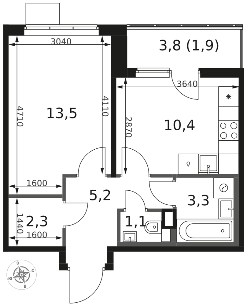 1-комнатная 37 м2 в ЖК 1-й Химкинский корпус null этаж 9