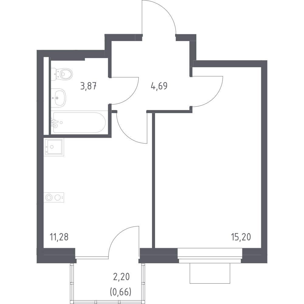1-комнатная 35 м2 в ЖК Подольские кварталы корпус null этаж 3