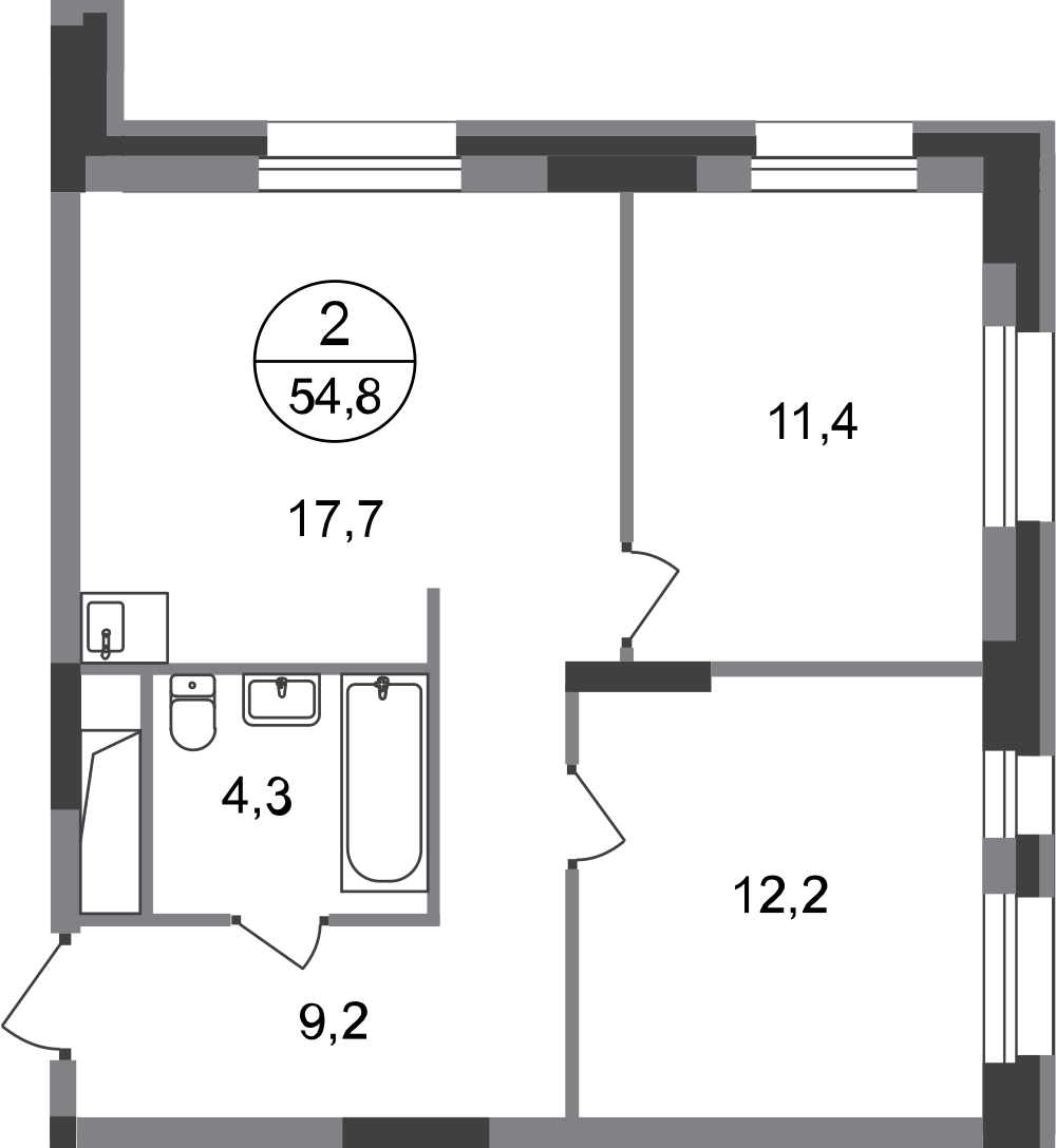 2-комнатная 54 м2 в ЖК Первый Московский корпус null этаж 3