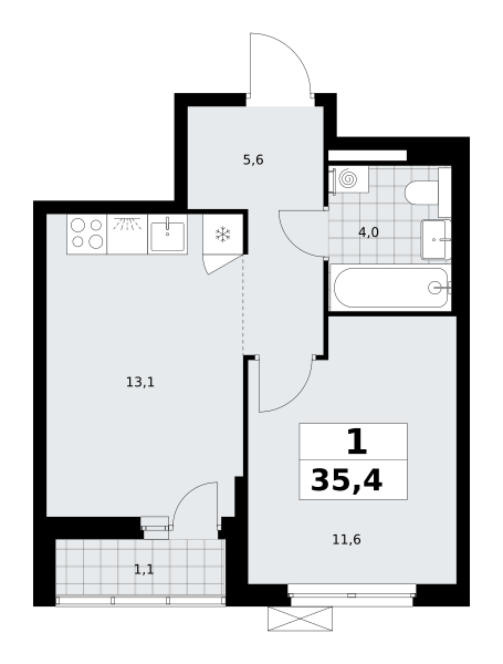1-комнатная 35 м2 в ЖК Деснаречье корпус null этаж 3