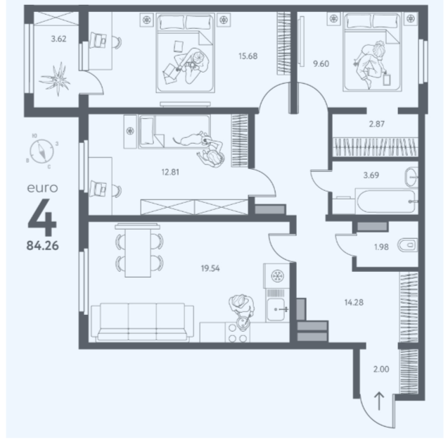3-комнатная 84.3 м2 в ЖК undefined корпус null этаж 11