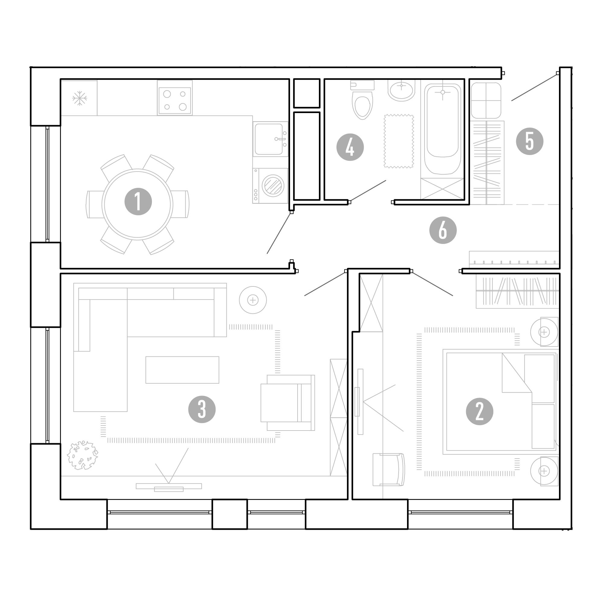2-комнатная 58 м2 в ЖК Сенсация корпус null этаж 7