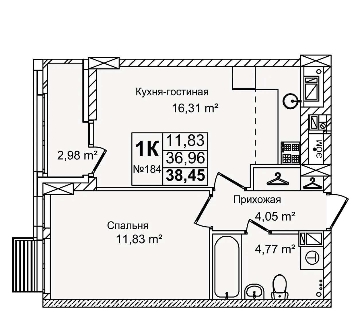2-комнатная 38 м2 в ЖК Авиатор корпус null этаж 4
