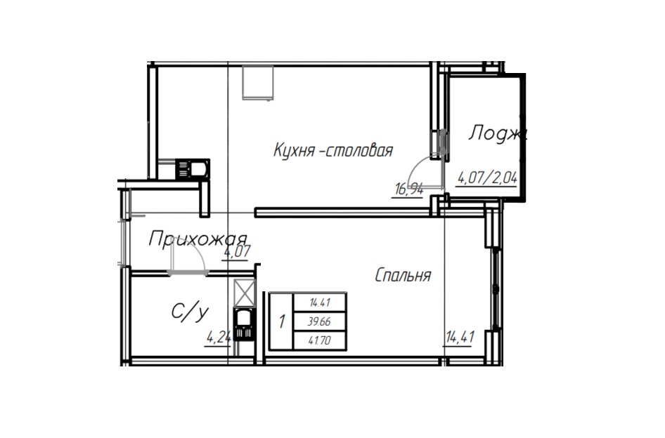 1-комнатная 41.7 м2 в ЖК undefined корпус null этаж 3