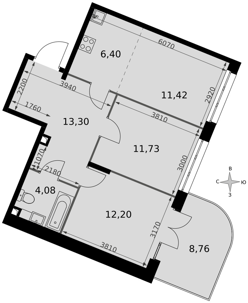 3-комнатная 67 м2 в ЖК Движение. Говорово корпус null этаж 1