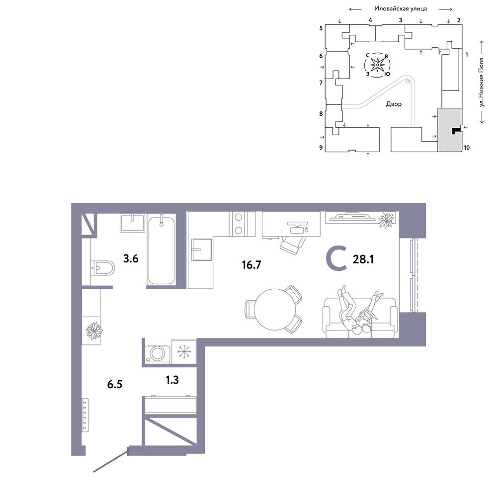1-комнатная 28 м2 в ЖК Страна.Заречная корпус null этаж 12