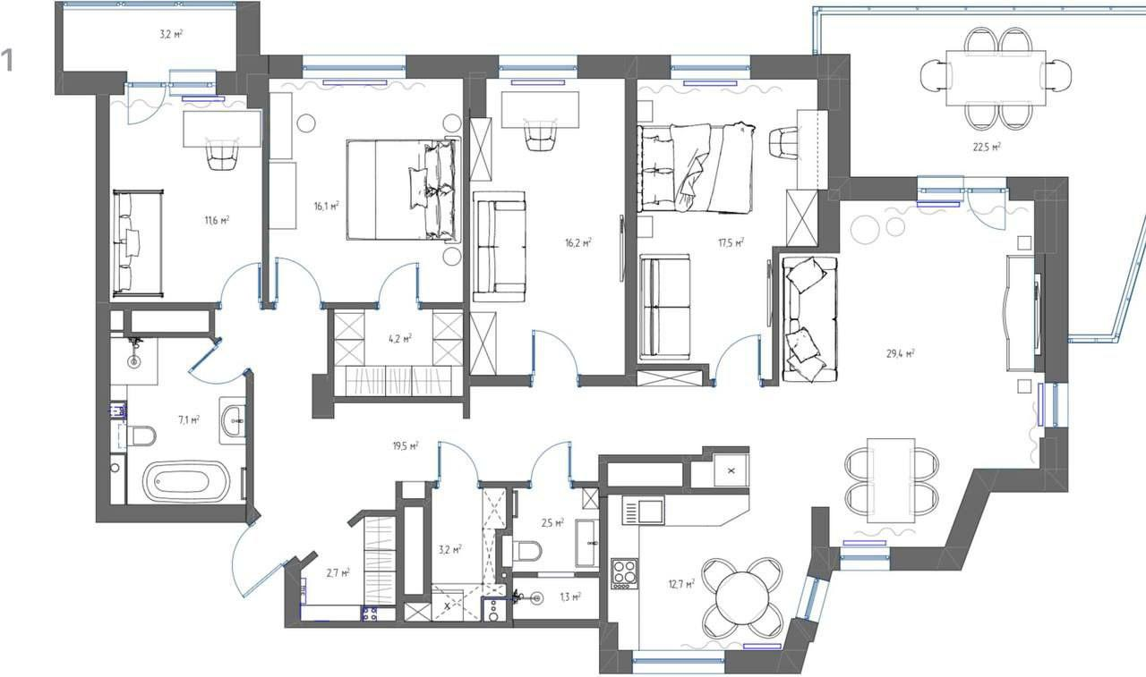 5-комнатная 177 м2 в ЖК undefined корпус null этаж 22