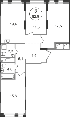 3-комнатная 82 м2 в ЖК Первый Московский корпус null этаж 8
