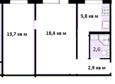 2-комнатная 43.9 м2 в ЖК undefined корпус null этаж 1