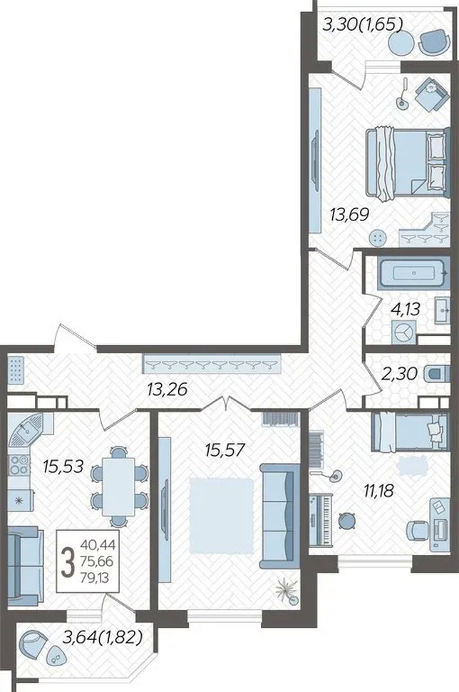 3-комнатная 80.5 м2 в ЖК undefined корпус null этаж 8