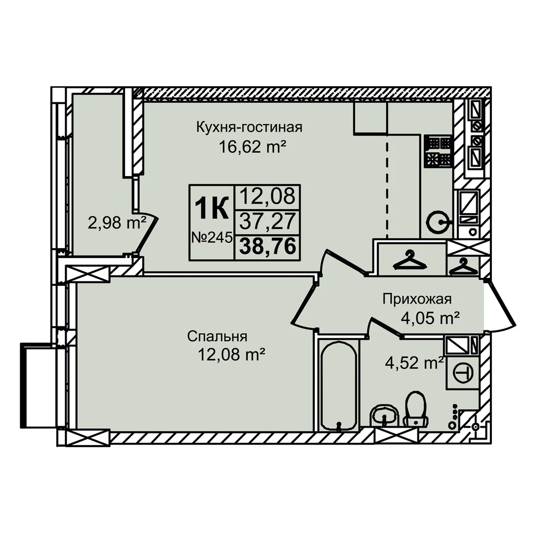 2-комнатная 38 м2 в ЖК Авиатор корпус null этаж 10