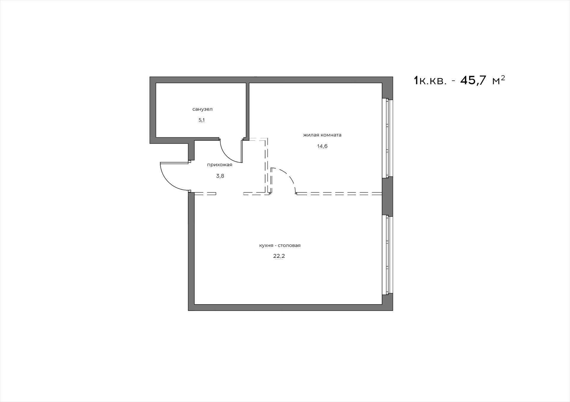 1-комнатная 45 м2 в ЖК WELLART City корпус null этаж 15