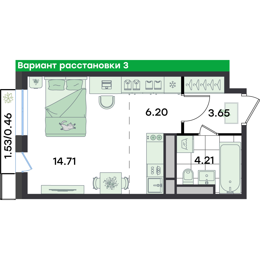 Студия 29 м2 в ЖК G3 Театральный корпус null этаж 5