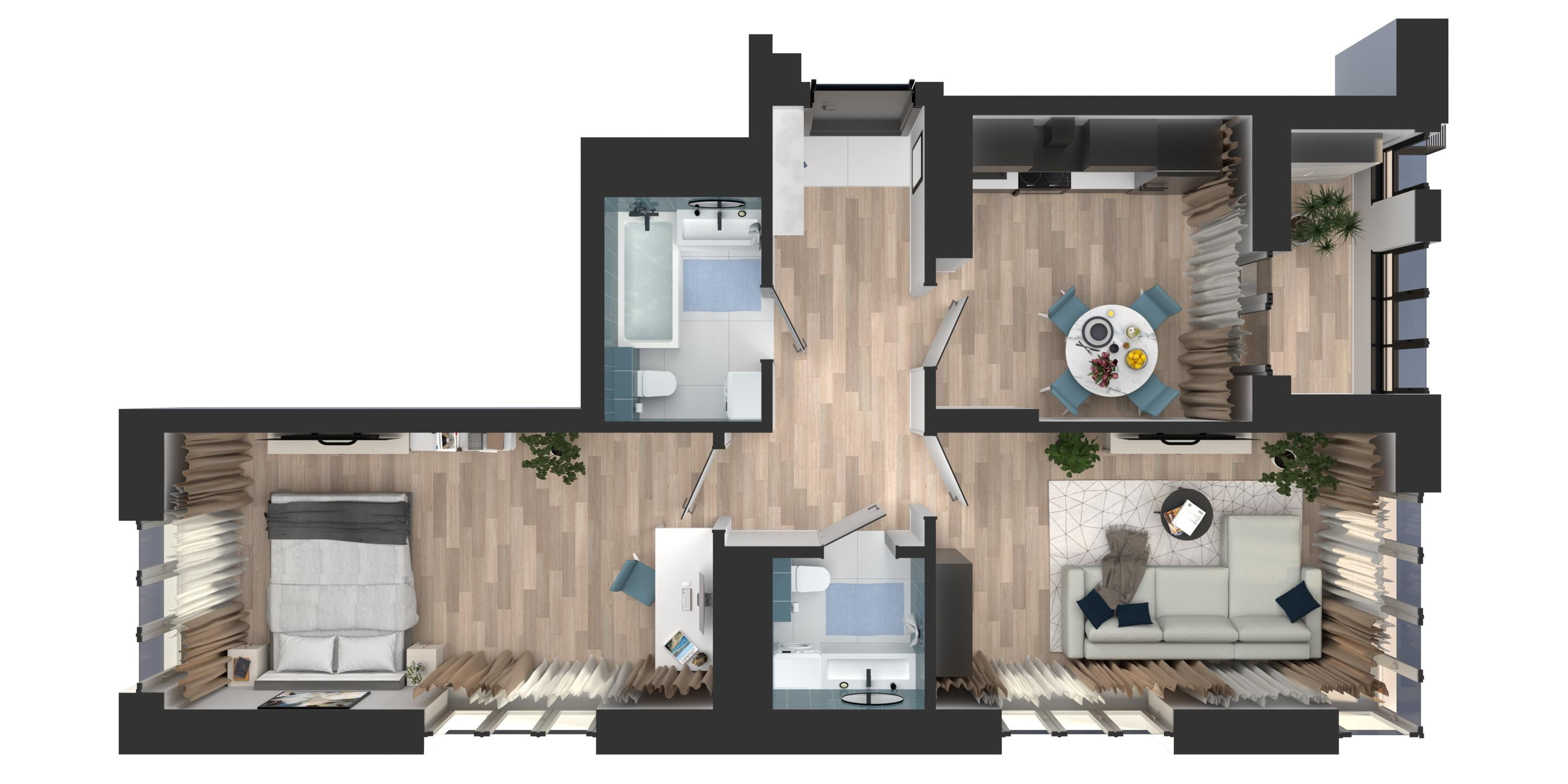 2-комнатная 55 м2 в ЖК Солнечный город корпус null этаж 3