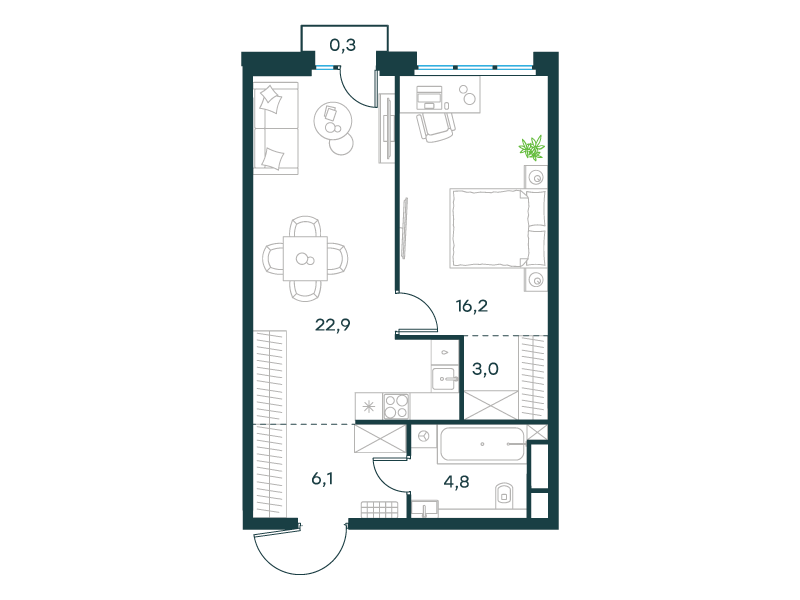 1-комнатная 53 м2 в ЖК Левел Селигерская корпус null этаж 5