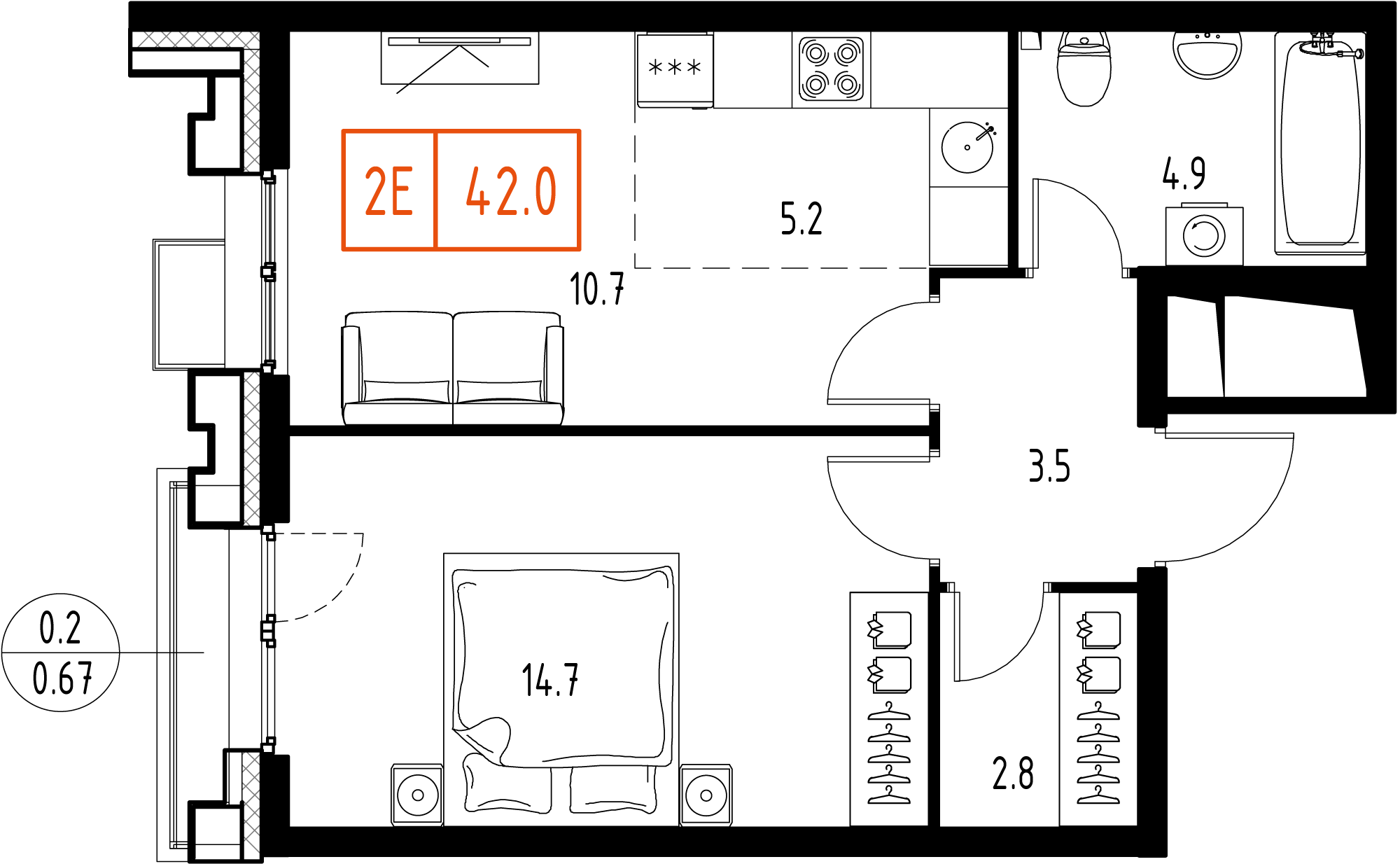 1-комнатная 42 м2 в ЖК Skolkovo One корпус null этаж 8