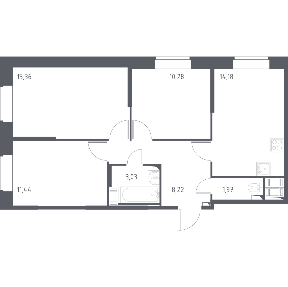 3-комнатная 64 м2 в ЖК Новое Колпино корпус null этаж 2