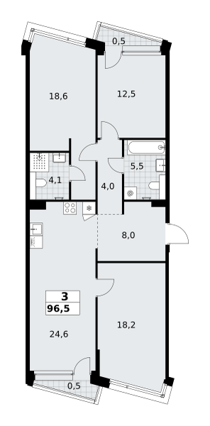 3-комнатная 96 м2 в ЖК Хольм корпус null этаж 5